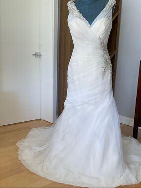 White Beaded V-Neck Bridal Gown
